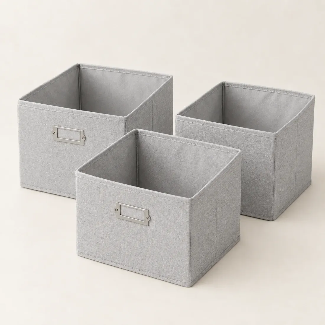 Folding Closet Bin with Label Set of 3 — Fog Grey