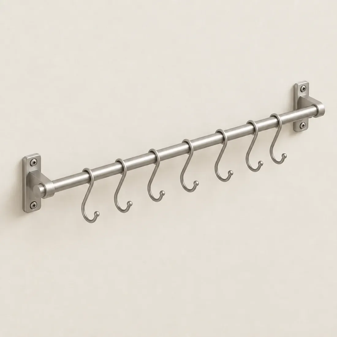 Kitchen Rail 60 cm with 8 S-hooks — Brushed Steel