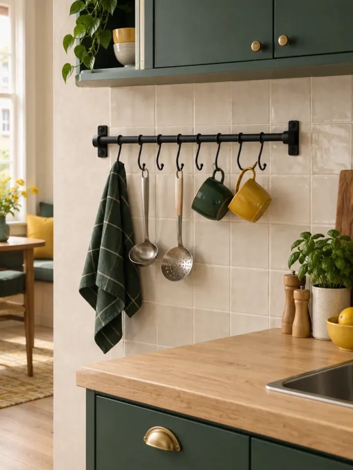 Kitchen Rail 60 cm with 8 S-hooks — in a small home