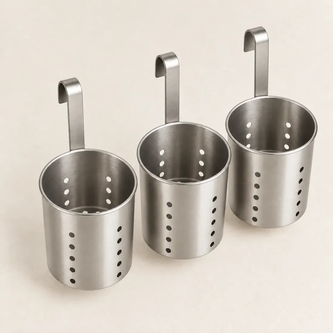 Rail Utensil Cups Set of 3 — Brushed Steel