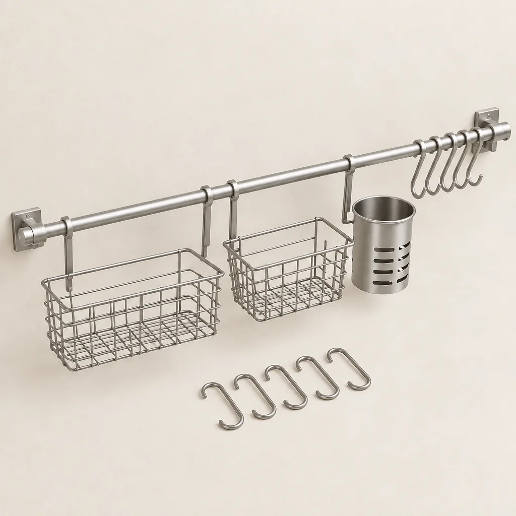 Kitchen Rail Kit 80 cm — Brushed Steel
