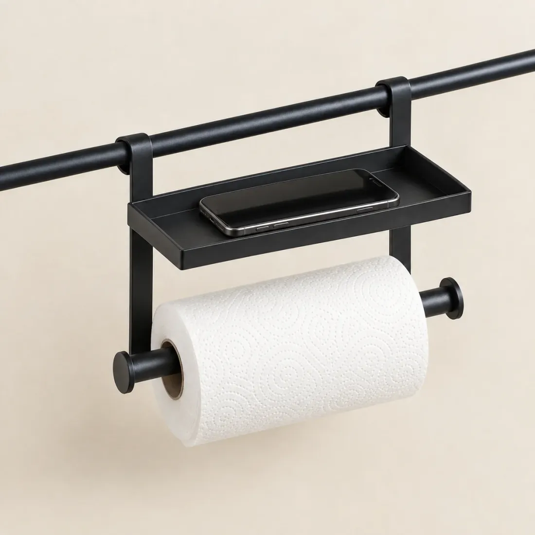 Rail Paper Towel Holder with Shelf — second view