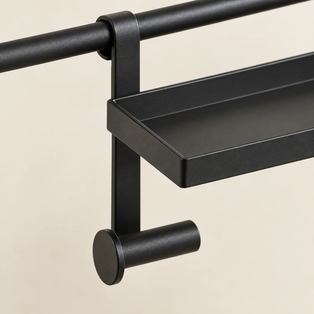 Rail Paper Towel Holder with Shelf — detail