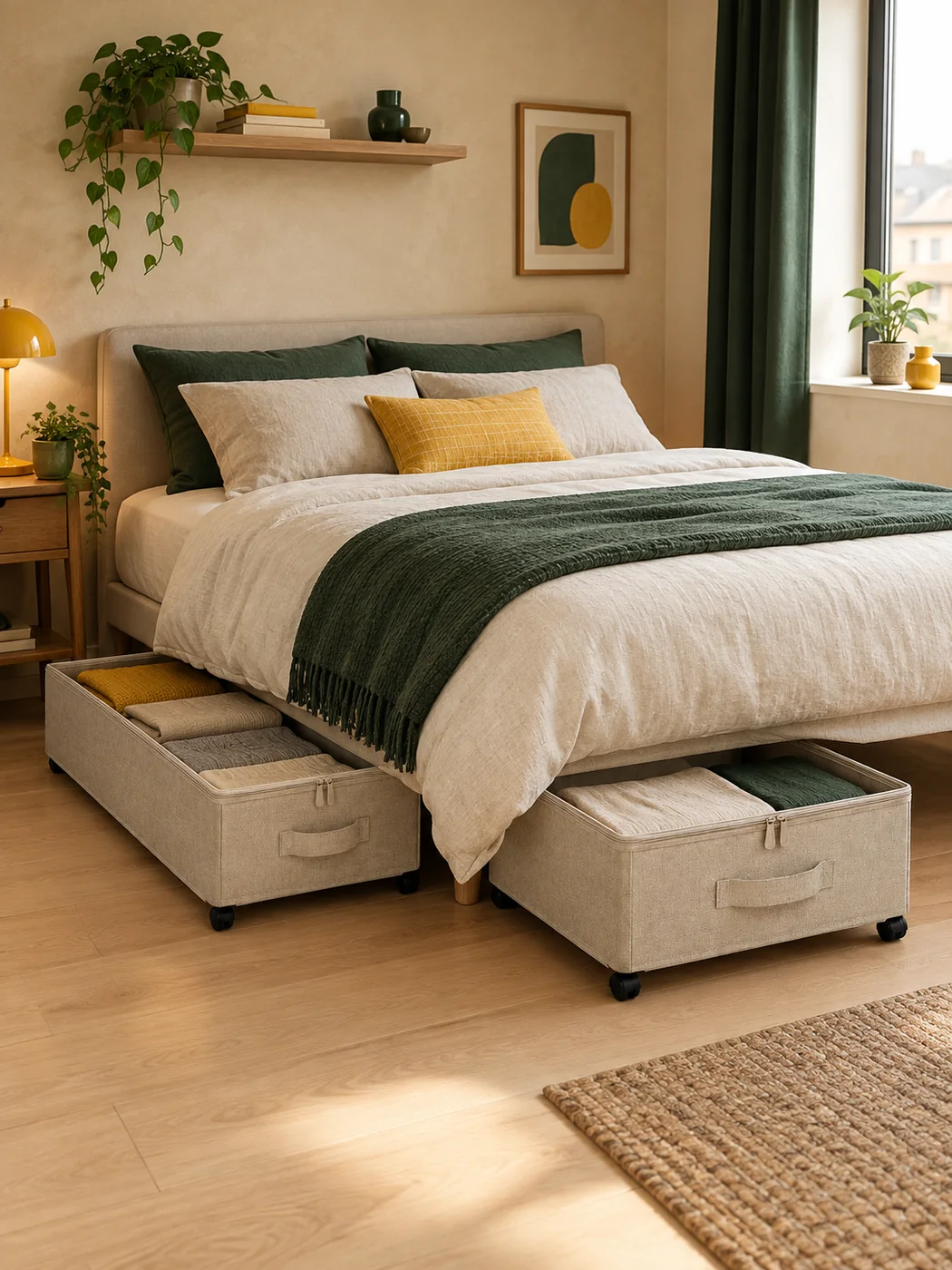Rolling Under-bed Drawer Pair 15 — in a small home