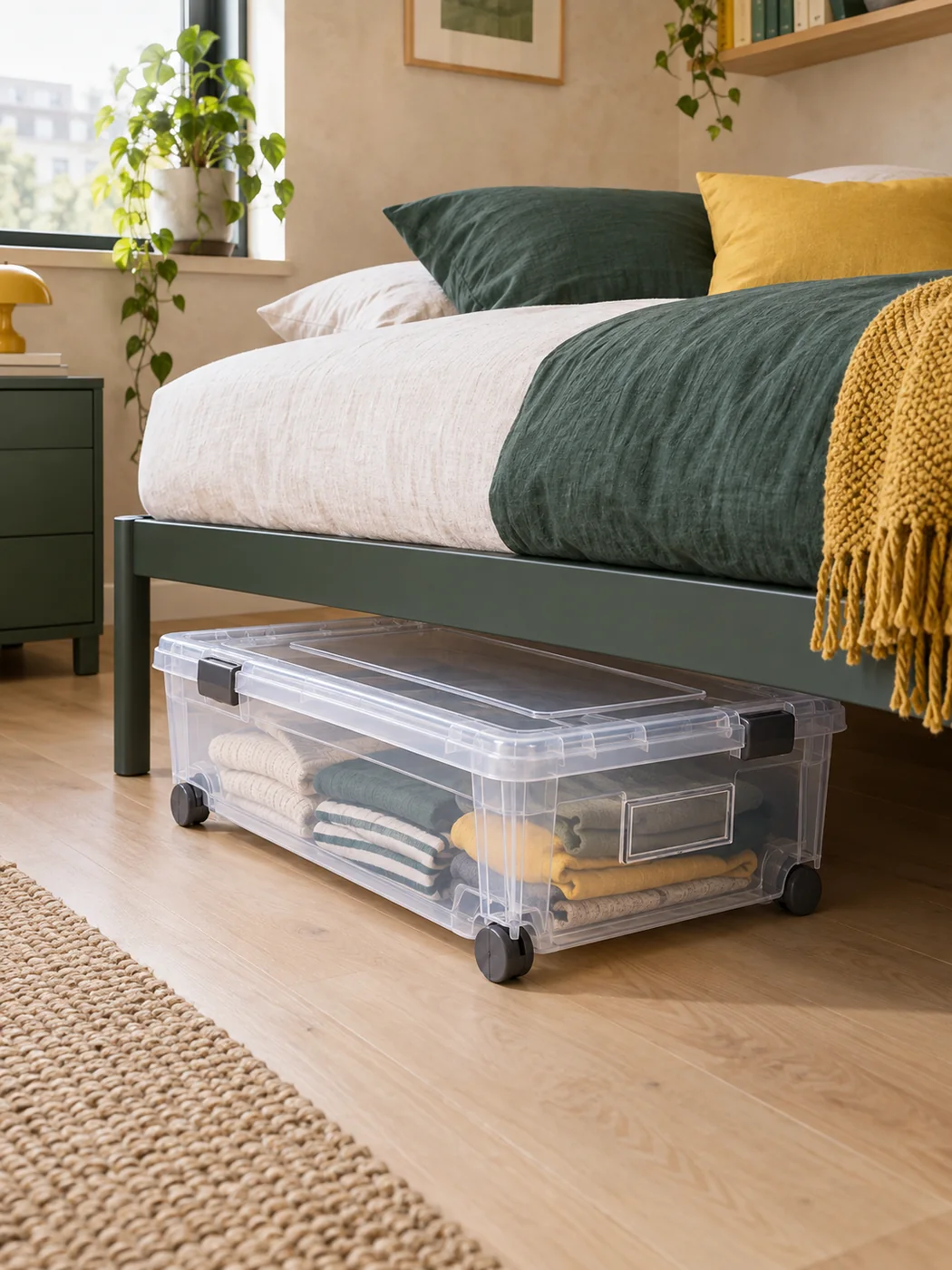 Stackable Under-bed Crate with Lid — in a small home