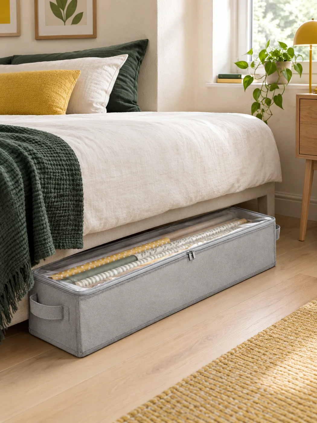 Slim Under-bed Bin for Rolls — in a small home