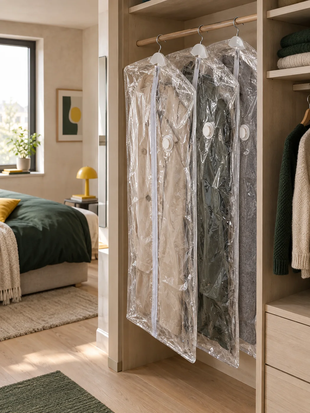 Hanging Vacuum Garment Bags Set of 3 — in a small home