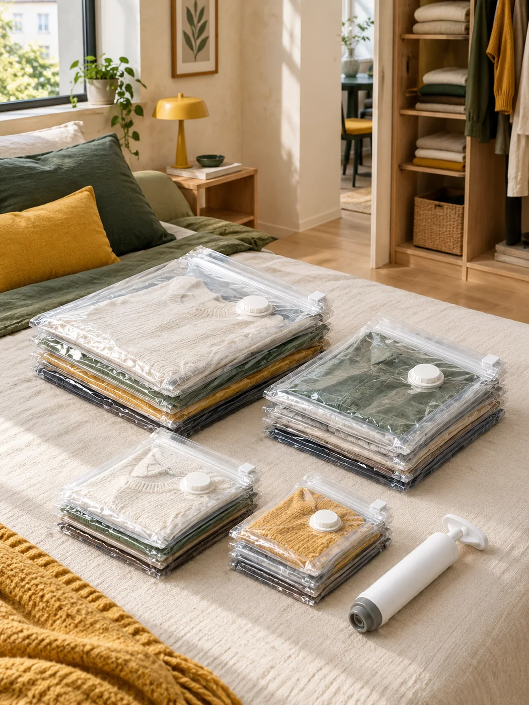 Vacuum Bags Value Set of 10 + Hand Pump — in a small home
