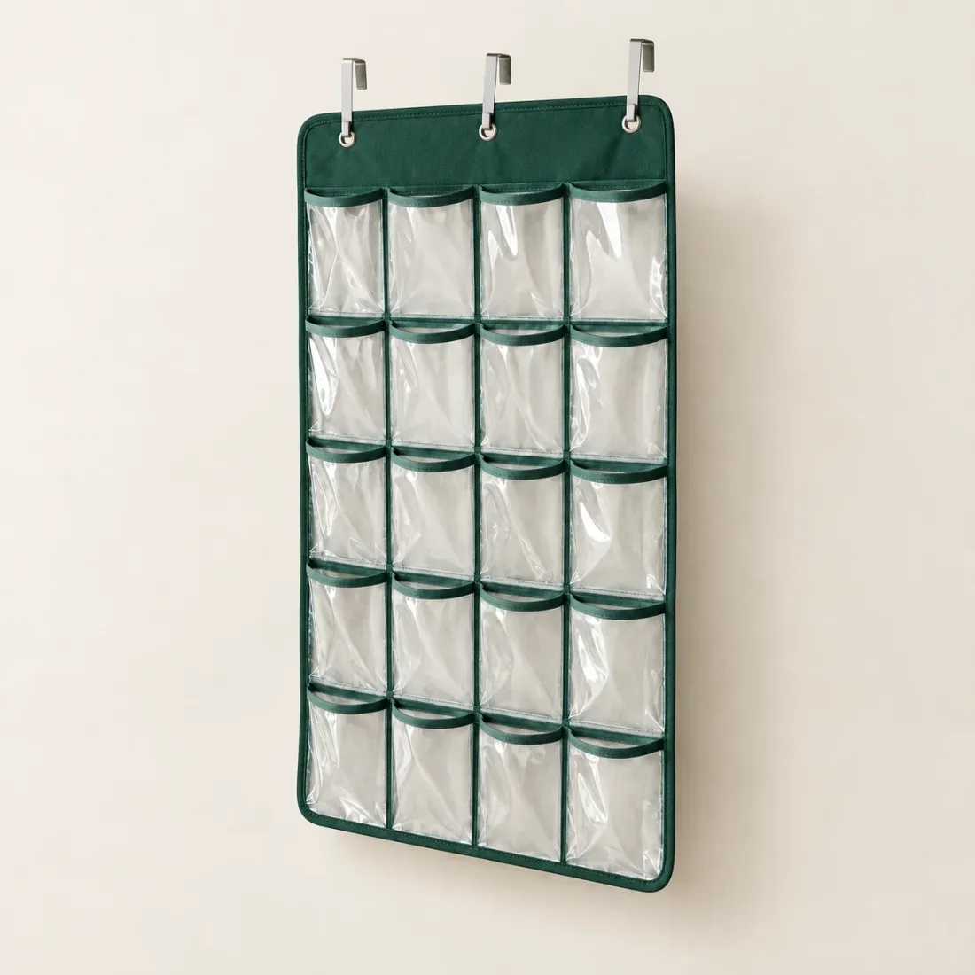 Over-door Pocket Organizer · 24 Pockets — Clear / Spruce