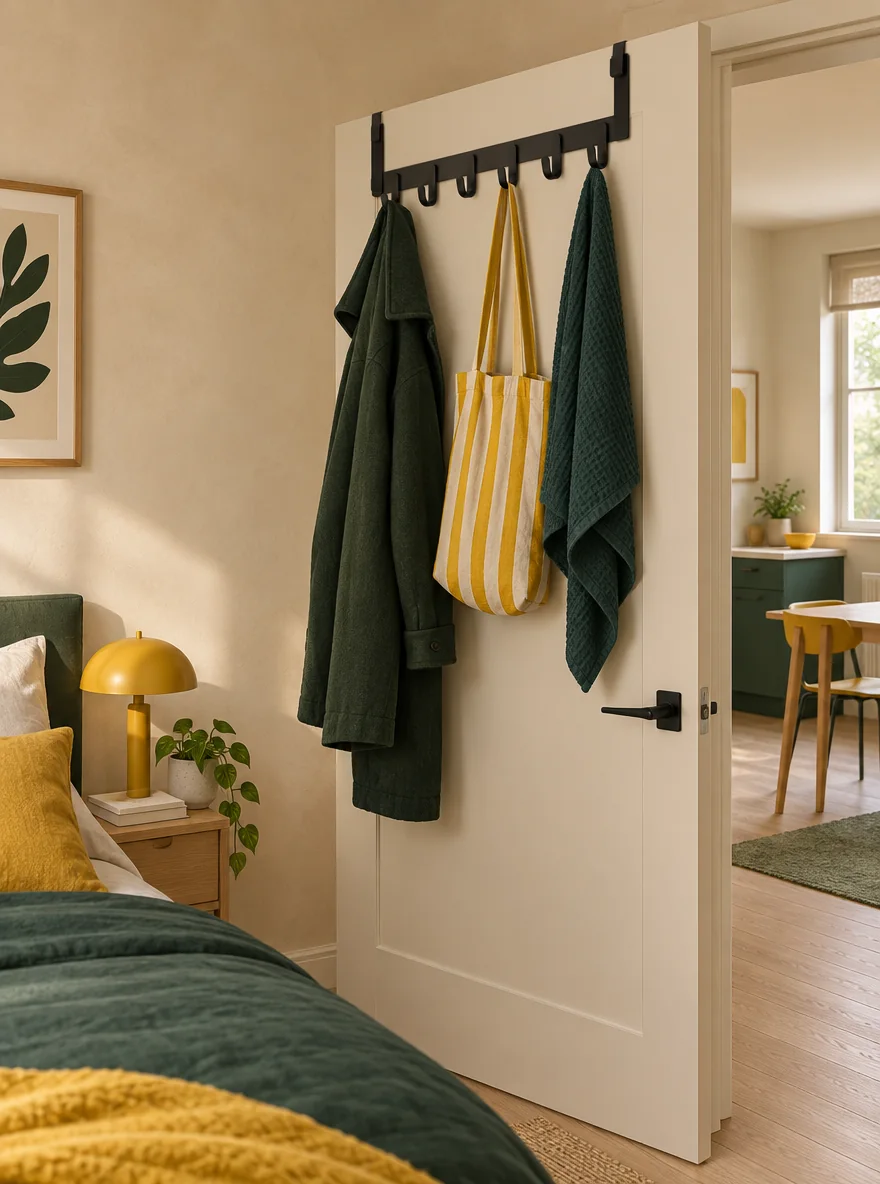 Over-door Hook Rail · 6 Hooks — in a small home