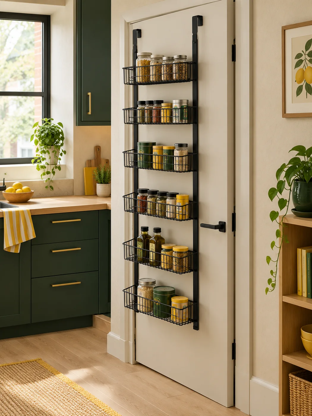 Over-door Pantry Rack · 6 Tiers — in a small home