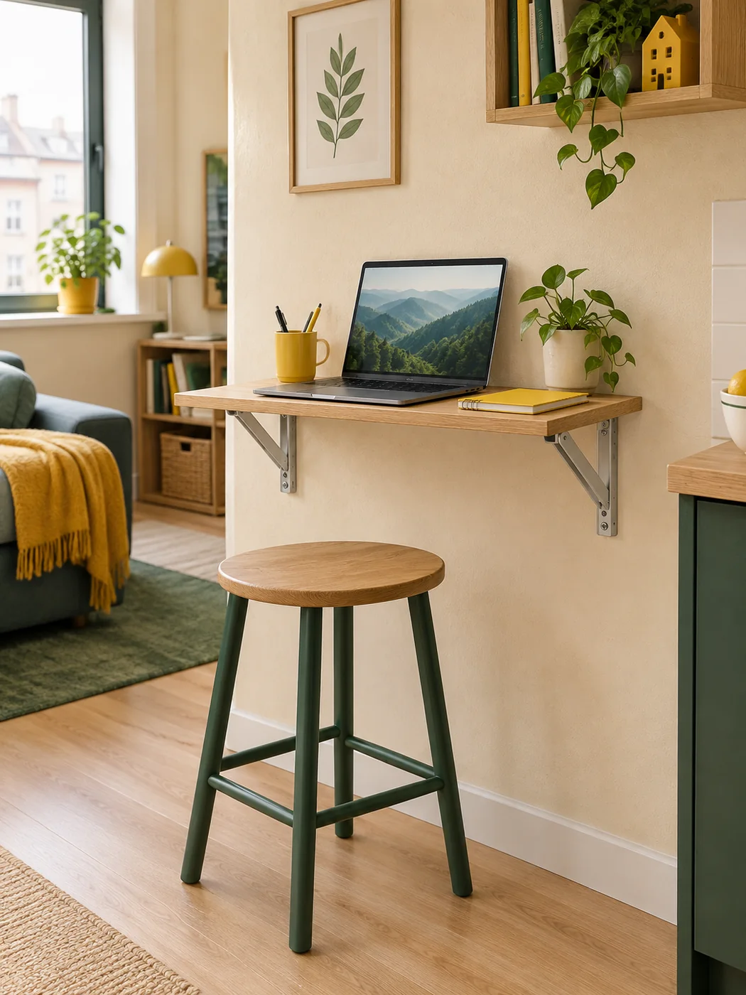 Wall-mounted Fold-down Shelf — in a small home
