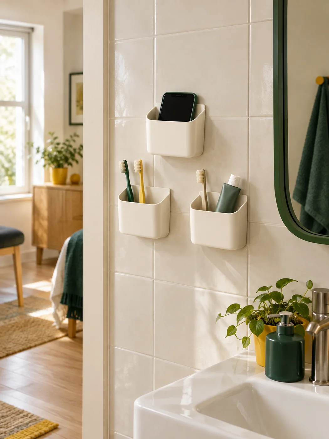 Adhesive Wall Pockets Set of 3 — in a small home