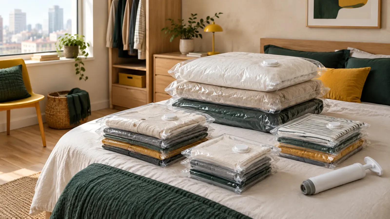 Vacuum bags of bedding during a seasonal change