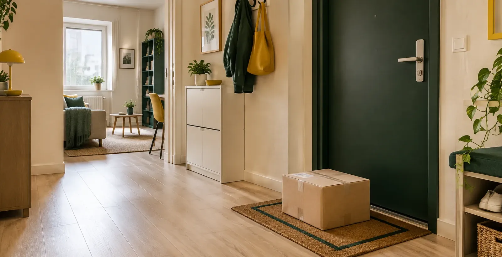 Parcel on the doormat of a small apartment